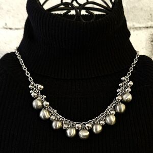 Lia Sophia “Pop the Bubbly” Necklace – Silver Beaded Chain Statement